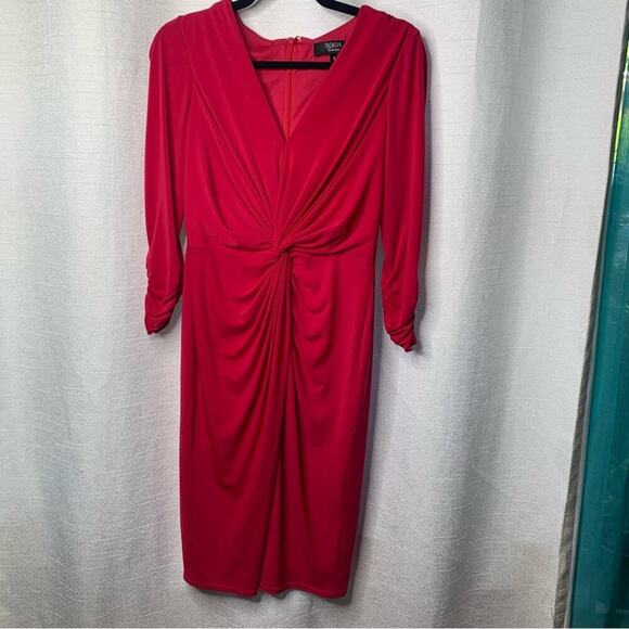 Tadashi Shoji twist front knee length midi dress wedding guest size small - Picture 2 of 6